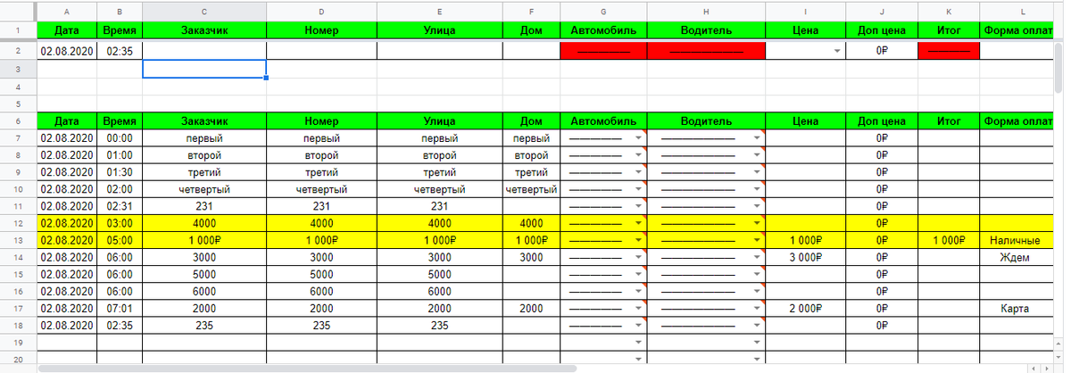 Скриншот скрипта сортировки в Google Sheets с ID таблицы