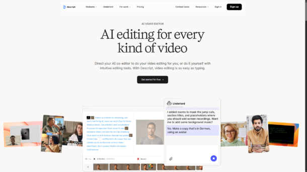 Интерфейс Descript для редактирования транскриптов подкастов