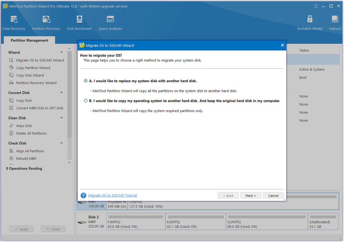 Миграция ОС с помощью MiniTool Partition Wizard