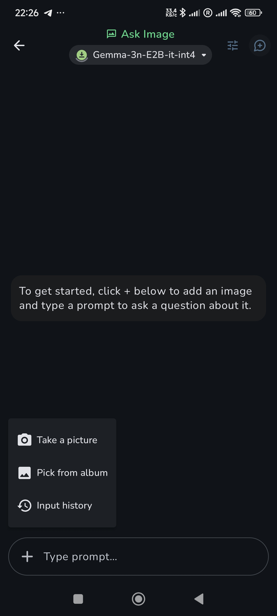 Интерфейс Google AI Edge Gallery - экспериментальное приложение для ИИ работы с изображениями