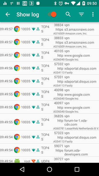 Лог трафика в NetGuard