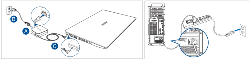 Диаграмма проверки подключения кабеля питания, розетки и разъема ноутбука