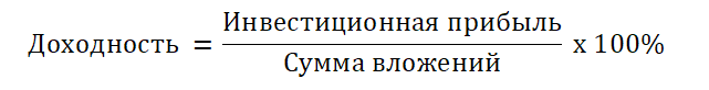 Формула доходности: (Инвестиционная прибыль / Общая сумма вложений) × 100%