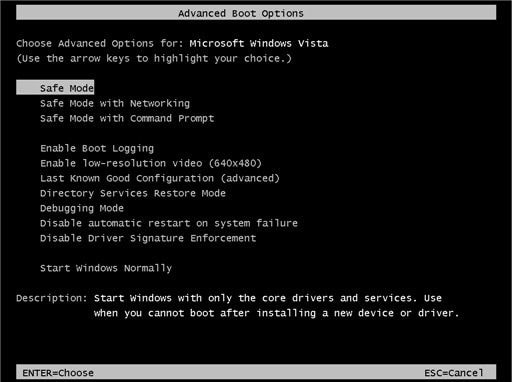 Меню загрузки безопасного режима Windows