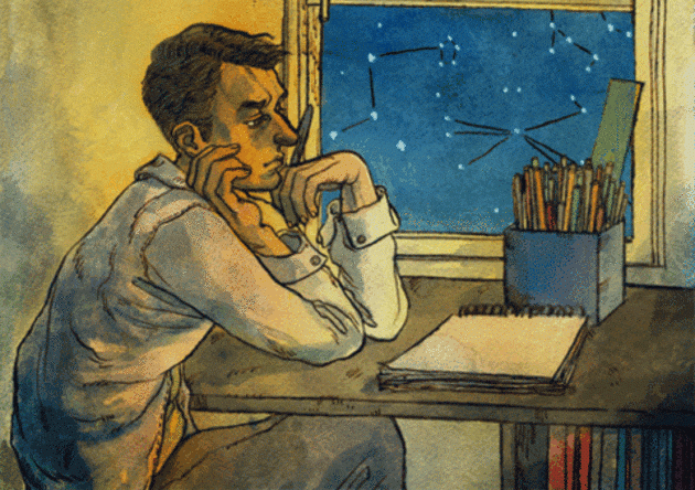 GIF иллюстрирующий творческий кризис писателя за компьютером