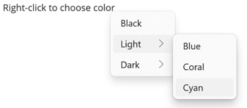 Снимок экрана контекстного меню с подменю в .NET MAUI