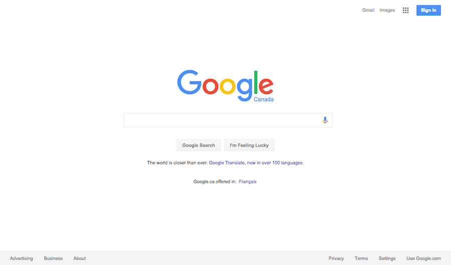 Скриншот поисковой страницы Google 2016