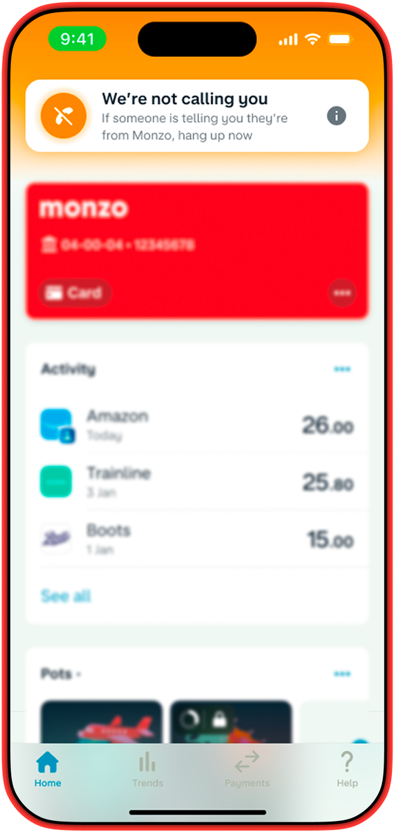 Главный экран приложения Monzo