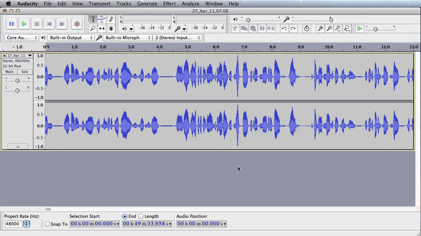 Обработка эквализации в Audacity