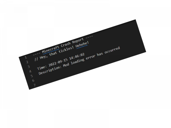 Пример crash-лога с ошибкой отсутствия библиотеки для мода