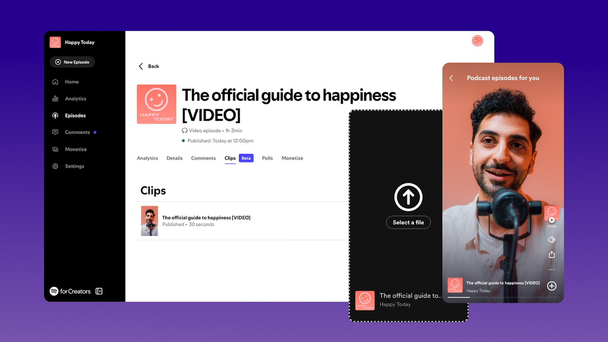 Интерфейс Spotify for Creators для хостинга видео-подкастов