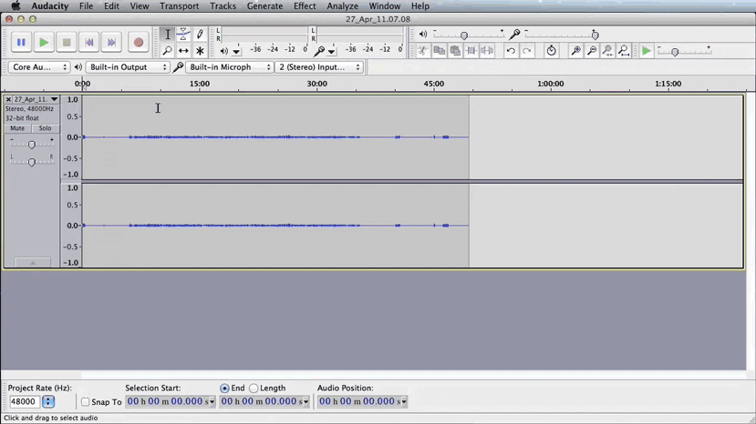 Обработка аудио в Audacity - этап усиления