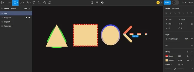 Скриншот панели Stroke в Figma с примерами заливок обводки, настройками толщины и alignment