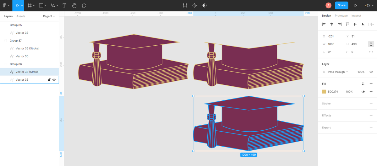 Скриншот проблемы после Outline Stroke в Figma: панель Design с Fill без Stroke
