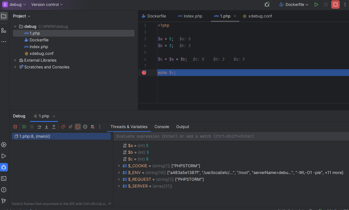 Отладка работает