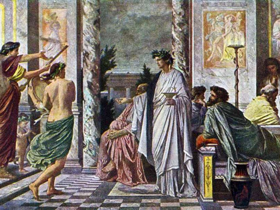 Портрет Агатона, приветствующего гостей в «Симпозиуме Платона» маслом на холсте Анселя Фойербаха, 1869