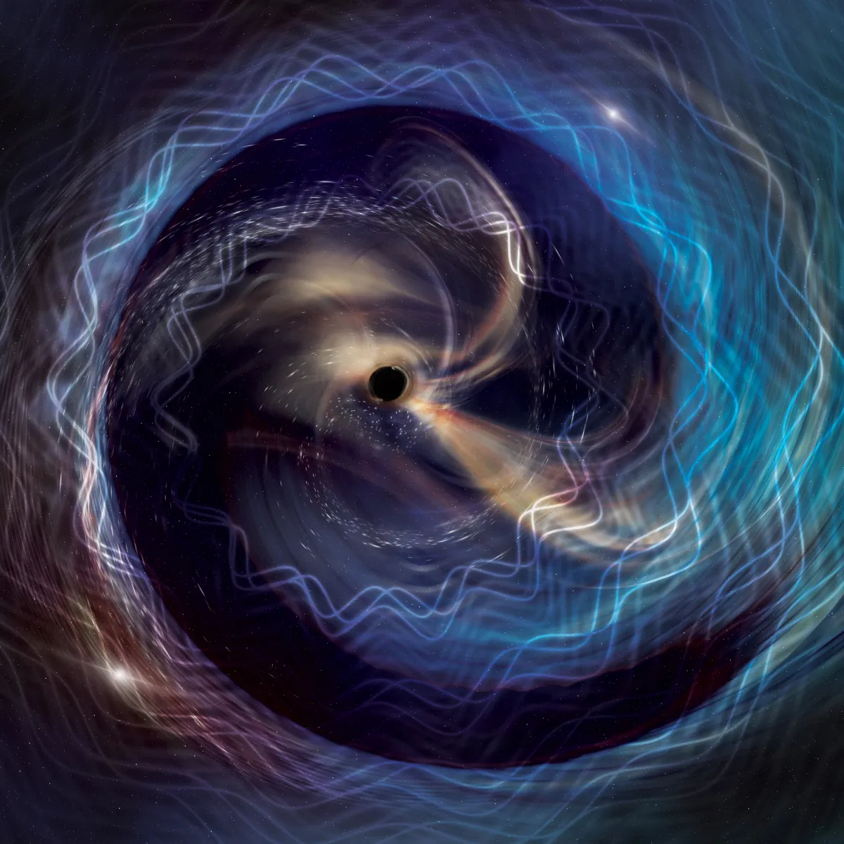 Визуализация события GW250114, показывающая слияние черных дыр